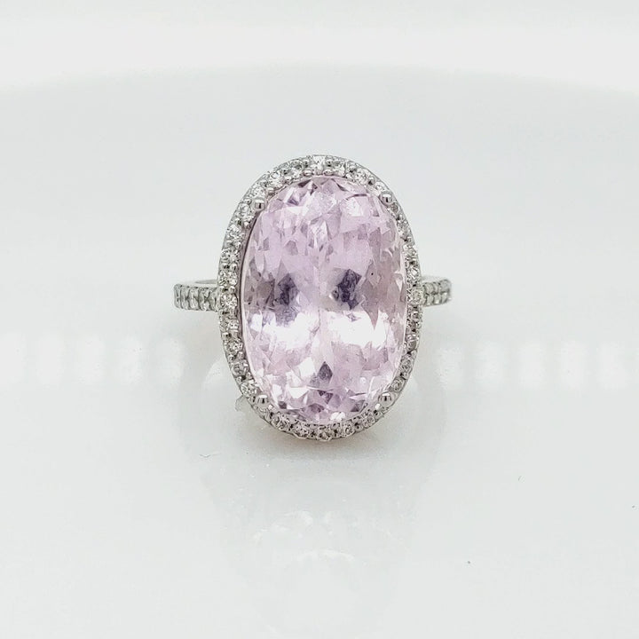 16.96 Cts Kunzite and White Diamond Ring in 14K 2-Tone