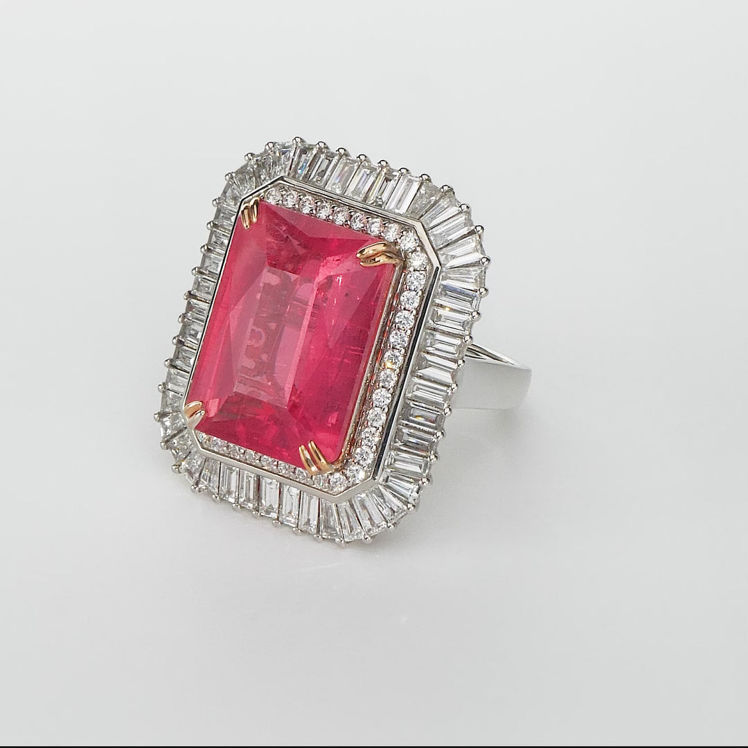 21.85 Cts Rhodochrosite and White Diamond Ring in 18K Two Tone