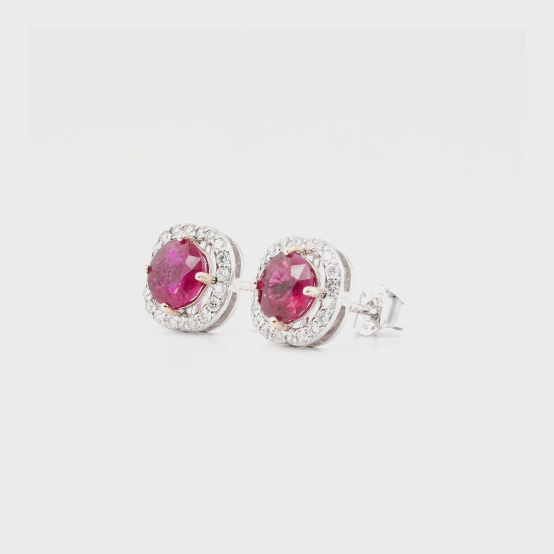 1.62 Cts Ruby and White Diamond Earring in 14K Two Tone