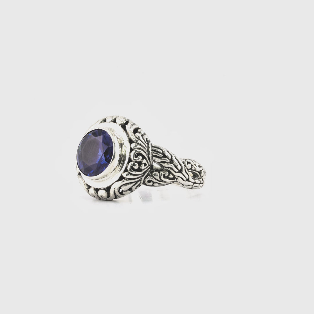 1.00 Cts Mystic Quartz Solitaire Ring in Oxidized 925 Silver