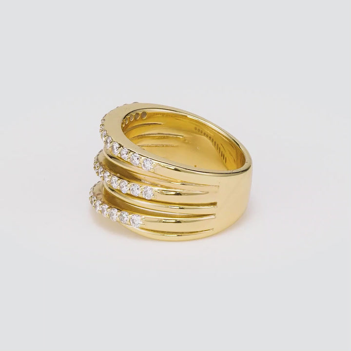 1.01 Cts Lab Grown Diamond Multi Row Ring in 925 Yellow Gold Plated
