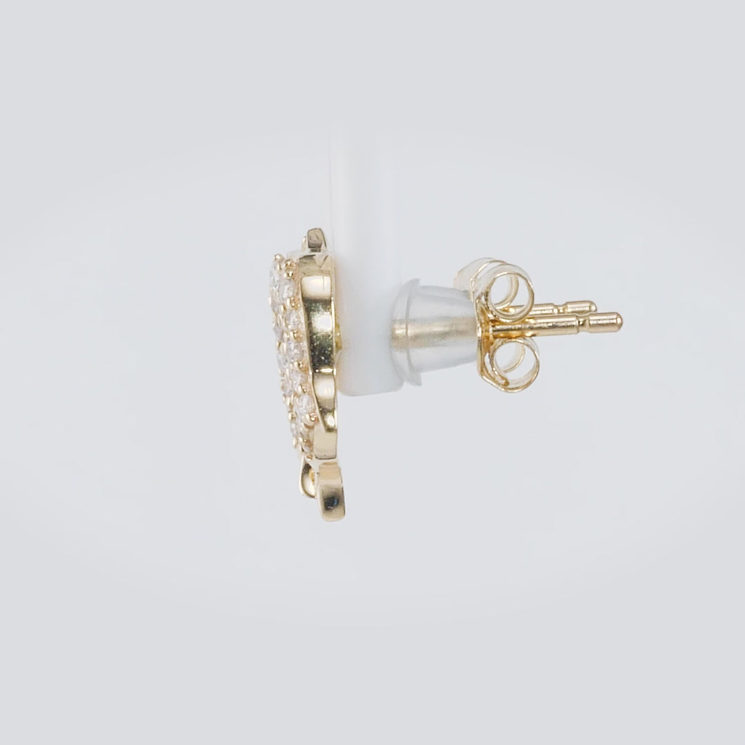 0.14 Cts White Diamond DOLPHIN Earring in 14K Yellow Gold