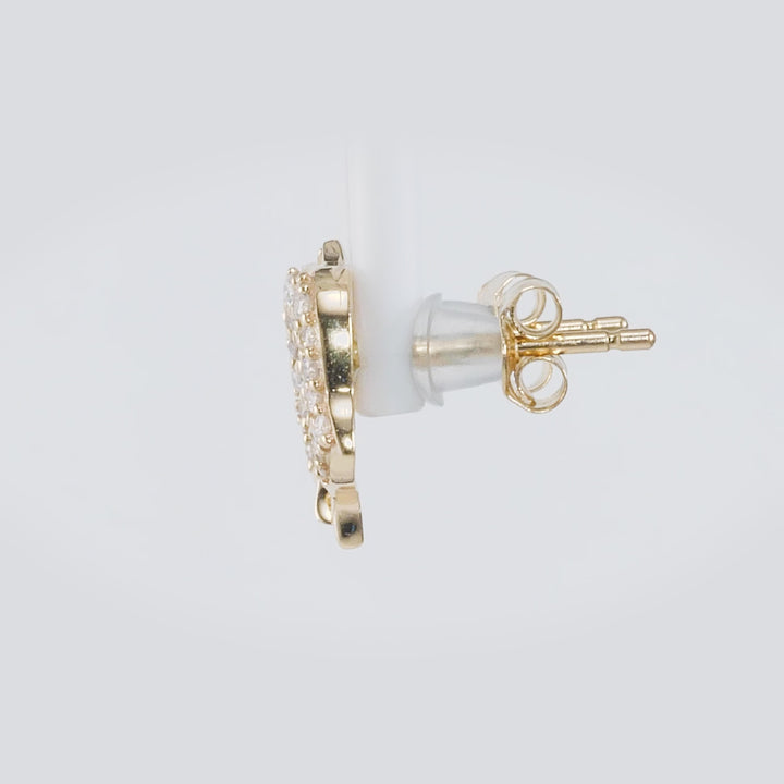 0.14 Cts White Diamond DOLPHIN Earring in 14K Yellow Gold