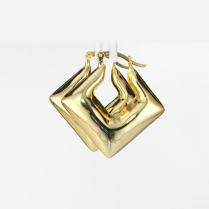 Yellow Gold Plated Square Hoop Earring in 925 Silver