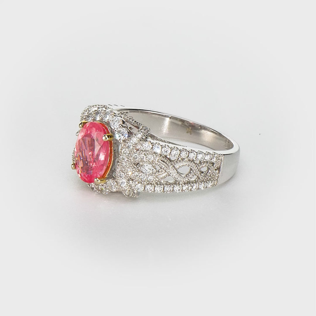 1.68 Cts Rhodochrosite and White Diamond Ring in 14K Two Tone