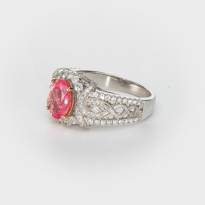1.68 Cts Rhodochrosite and White Diamond Ring in 14K Two Tone