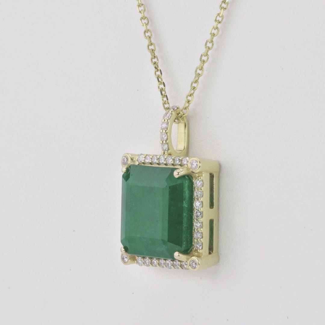 6.86 Cts Emerald and White Diamond Pendant in 14K Yellow Gold