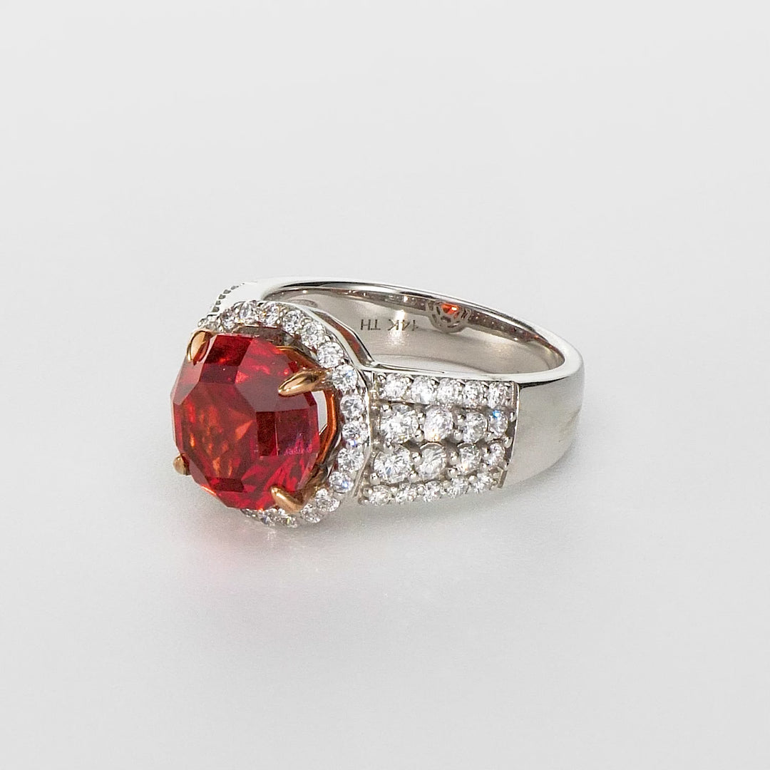 5.03 Cts Rhodochrosite and White Diamond Ring in 14K Two Tone