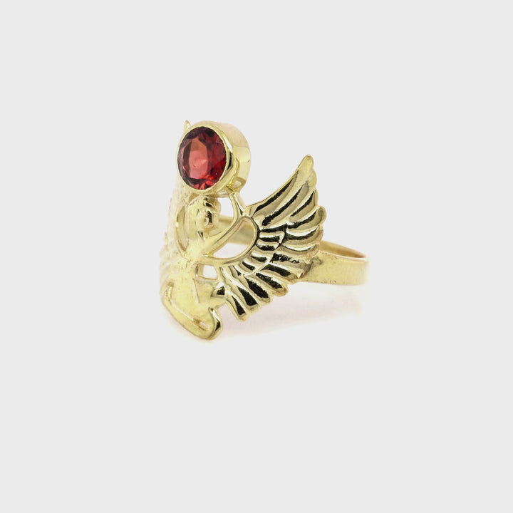 1.20 Cts Garnet Goddess Isis Ring in 925 Yellow Gold Plated