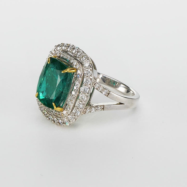 6.35 Cts Emerald and White Diamond Ring in 18K Two Tone
