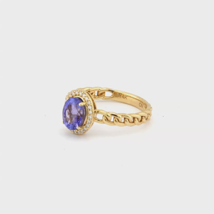 1.40 Cts Tanzanite and White Diamond Ring in 14K Yellow Gold