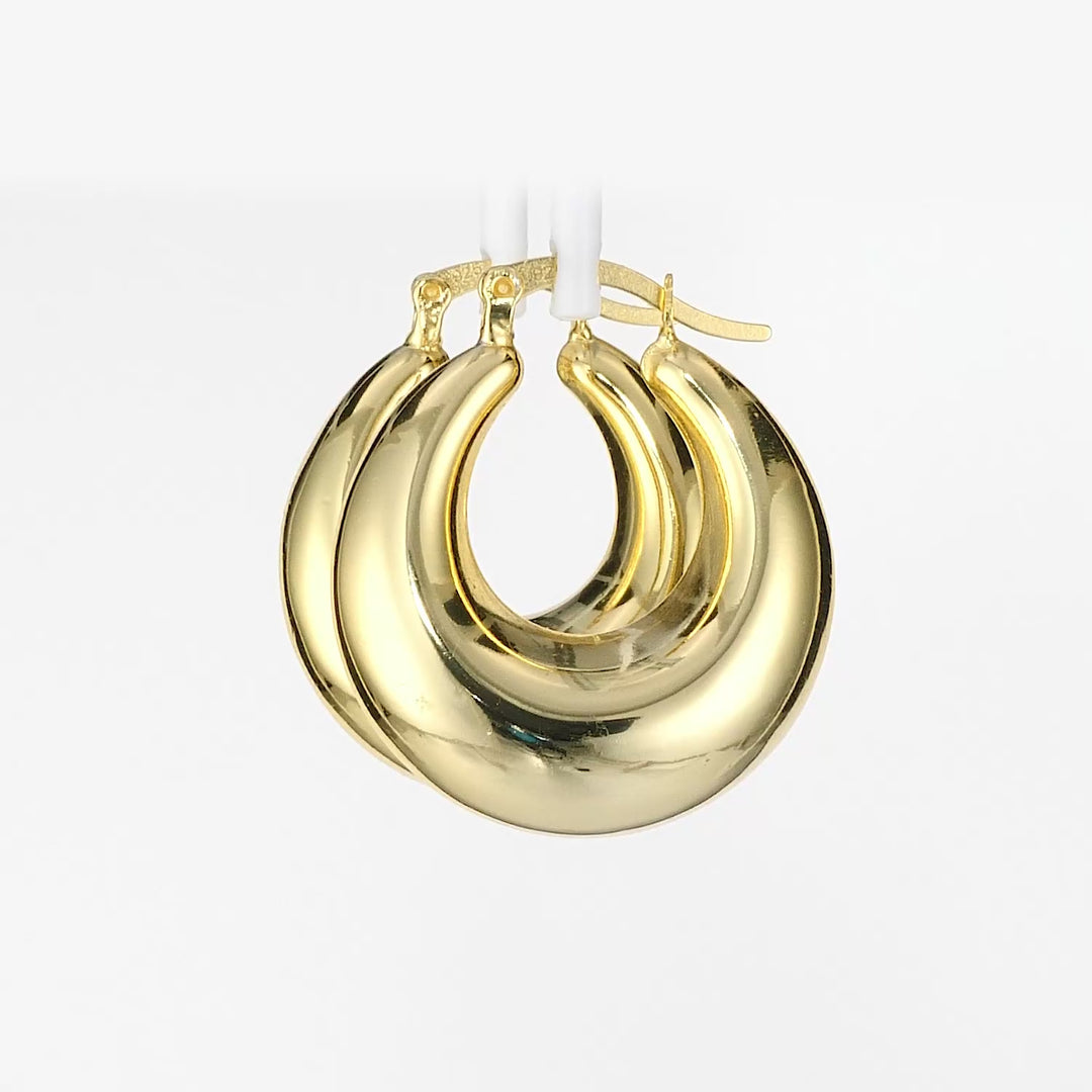 Yellow Gold Plated Dome Hoop Earring in 925 Sterling Silver