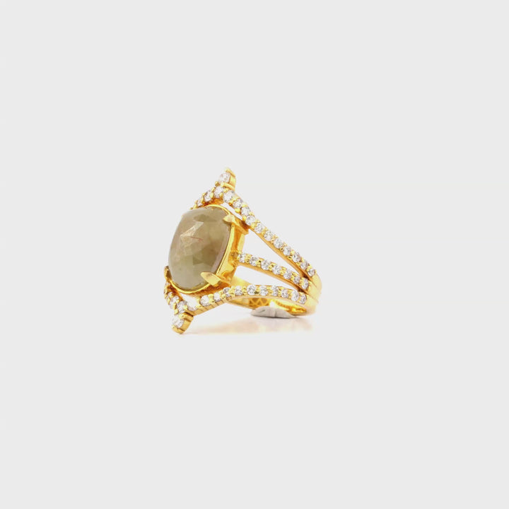 4.83 Cts Tambuli Diamond and White Diamond Ring in 14K Yellow Gold