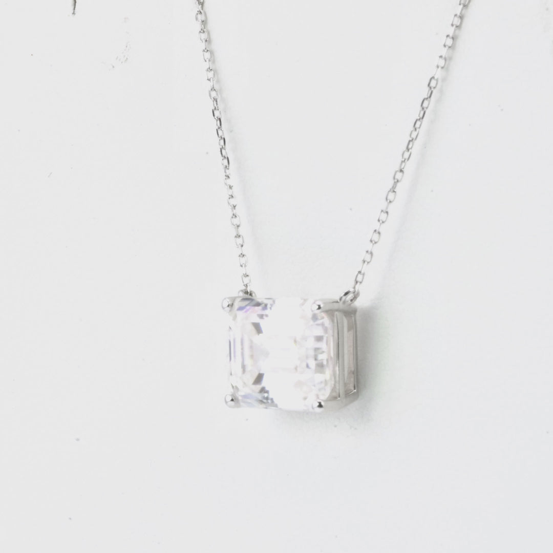 4.00 DEW Emerald Cut White Moissanite Solitaire Necklace in 14K Gold