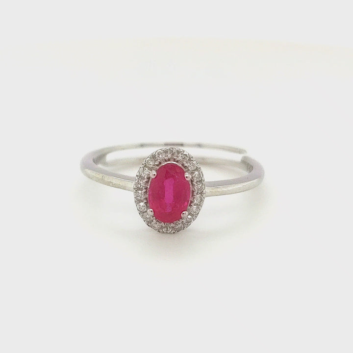 0.65 Cts GF Ruby and White Diamond Ring in 14K White Gold
