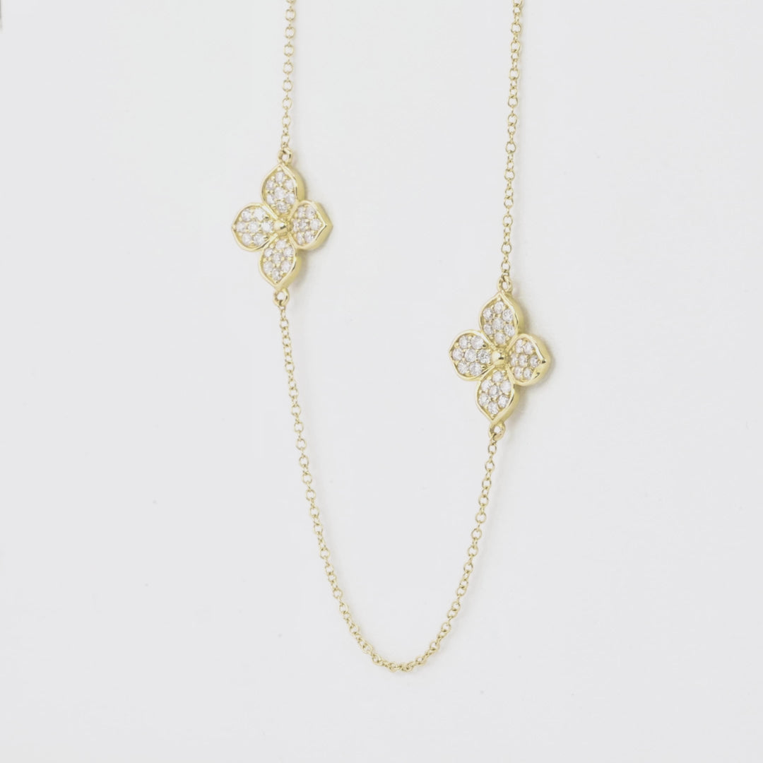 White Diamond Station Necklace in 14K Yellow Gold