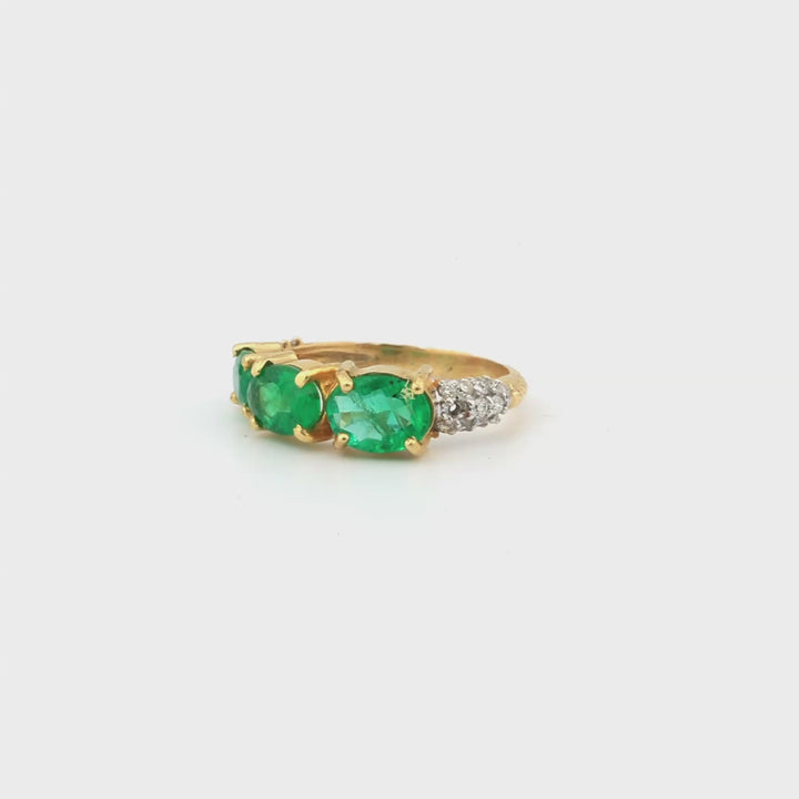 1.97 Cts Emerald and White Diamond Ring in 14K Yellow Gold