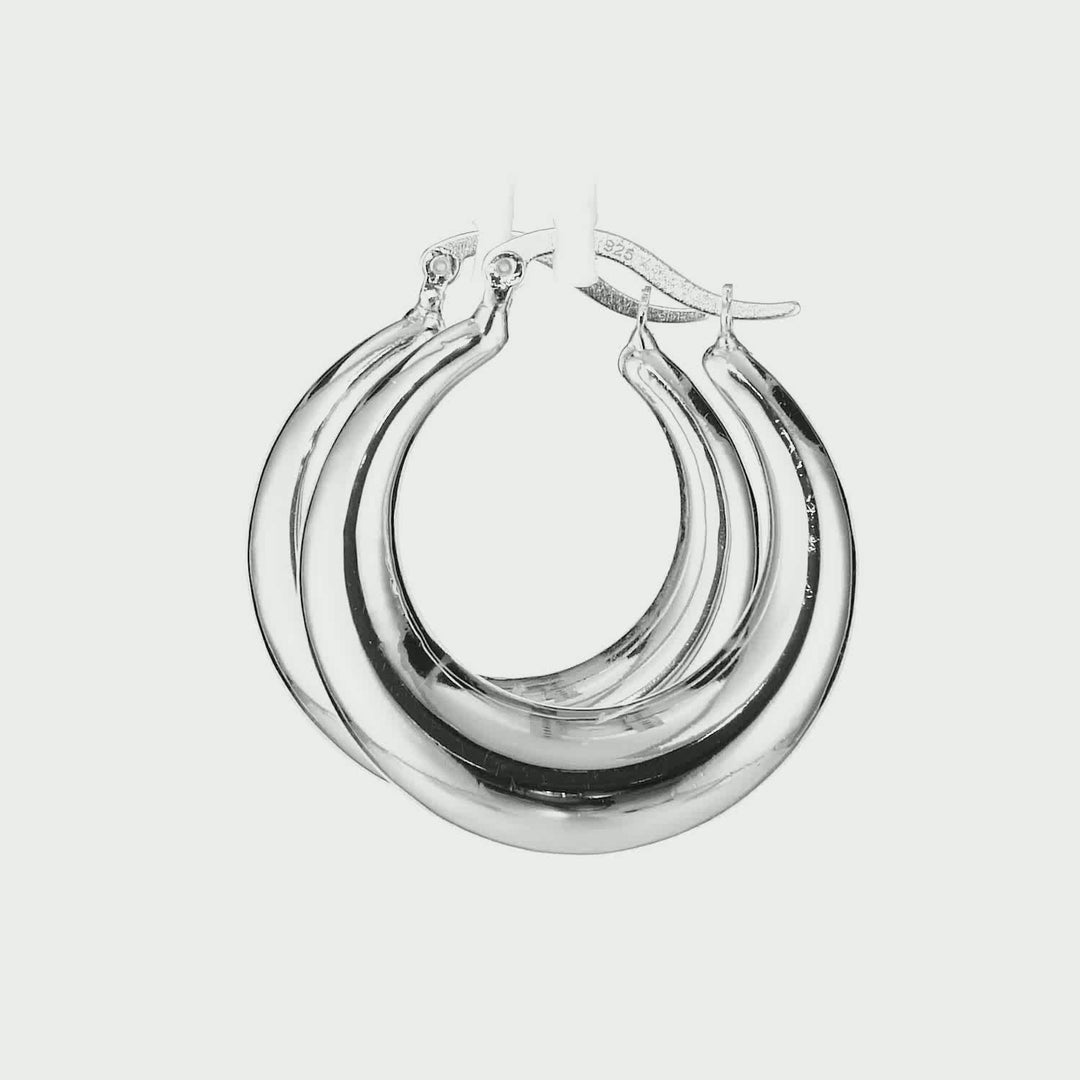 White Rhodium Plated Round Hoop Earring in 925 Silver