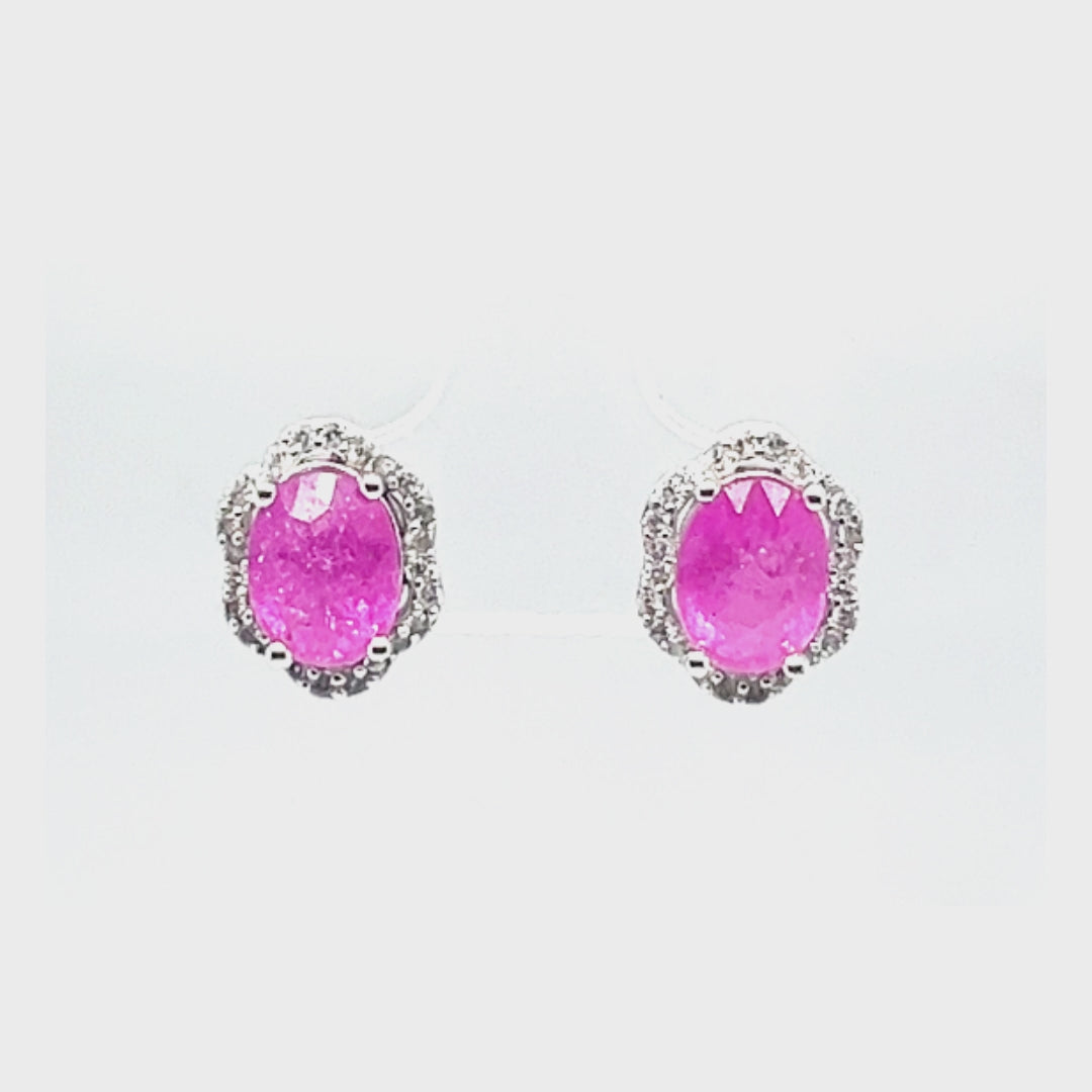 3.72 Cts Pink Sapphire and White Zircon Stud Earring in 925 Sterling Silver