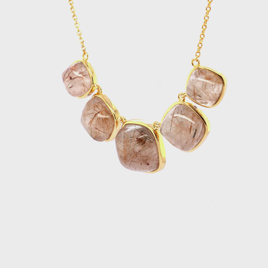 Golden Rutile 5 Stone Necklace in Brass
