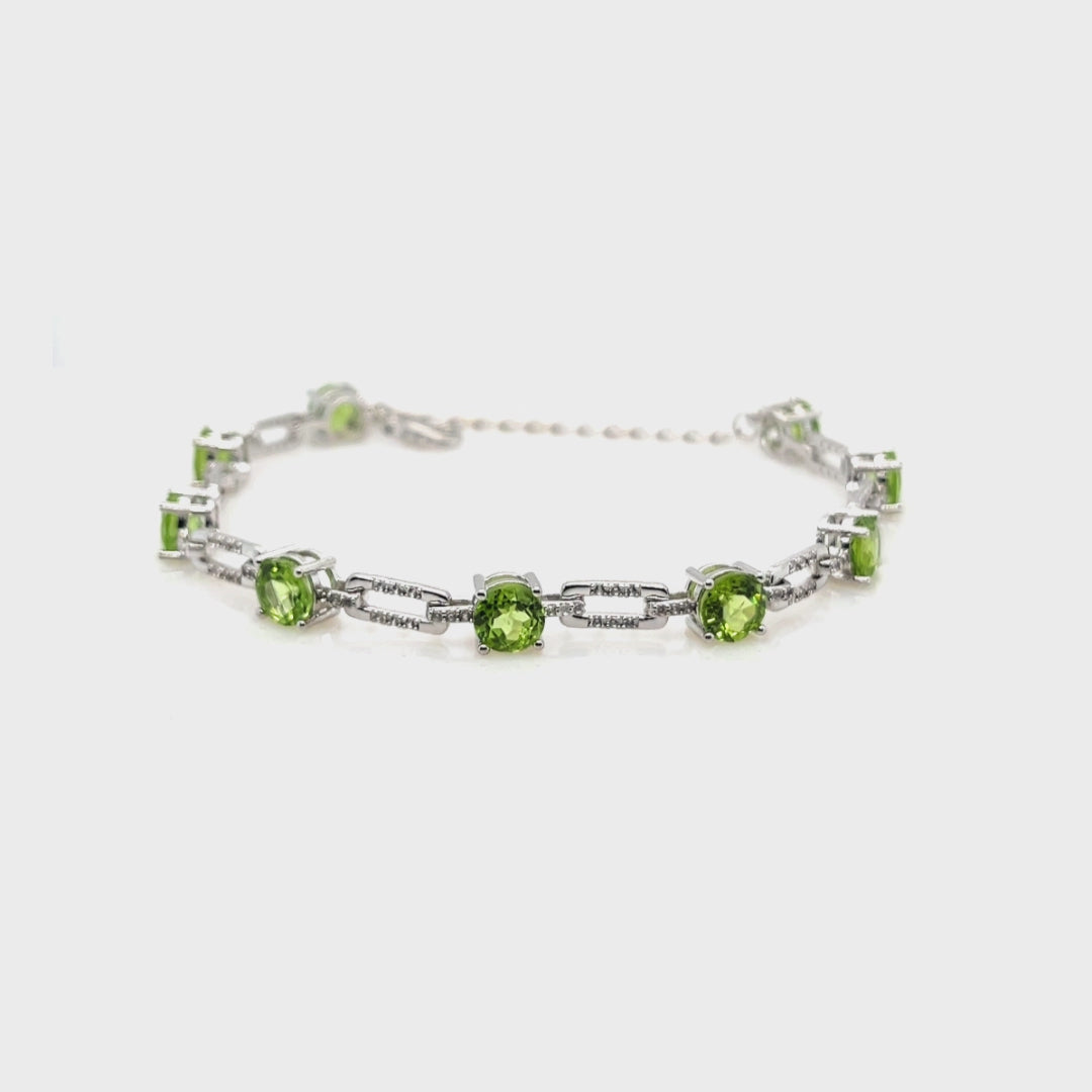 8.32 Cts Peridot and White Zircon Tennis Bracelet in 925 Sterling Silver