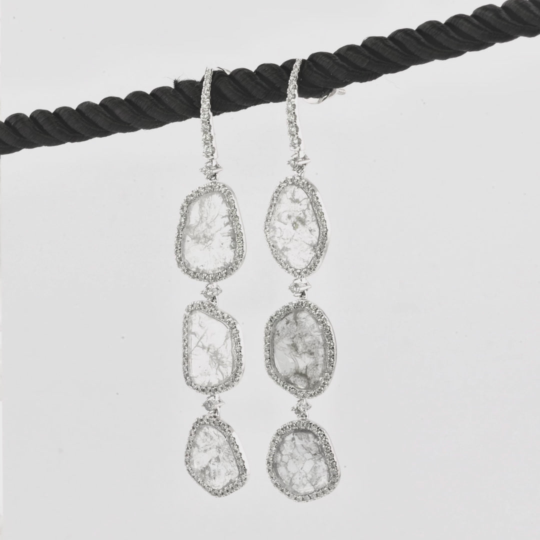 4.47 Cts Diamond Slice and White Diamond Earring in 14K White Gold