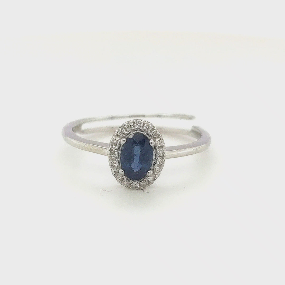 0.65 Cts GF Blue Sapphire and White Diamond Ring in 14K White Gold