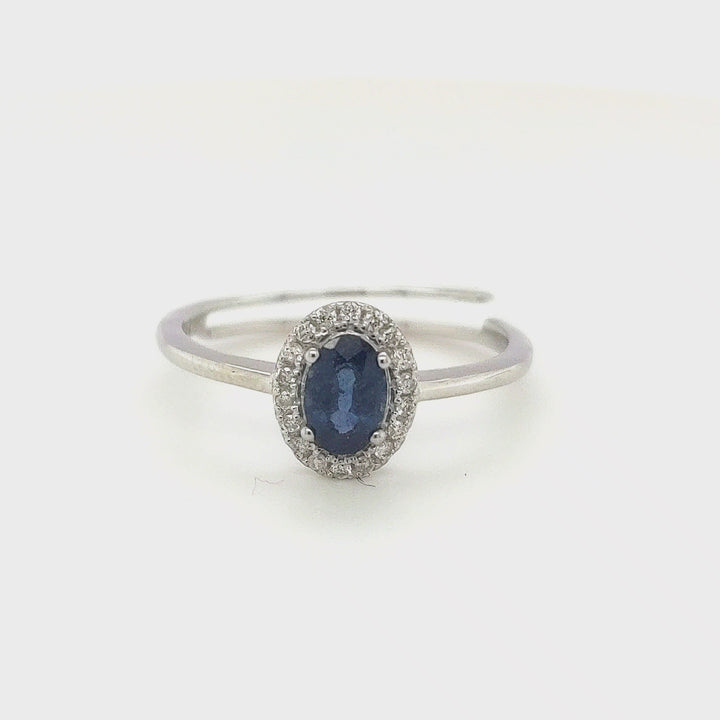 0.65 Cts GF Blue Sapphire and White Diamond Ring in 14K White Gold