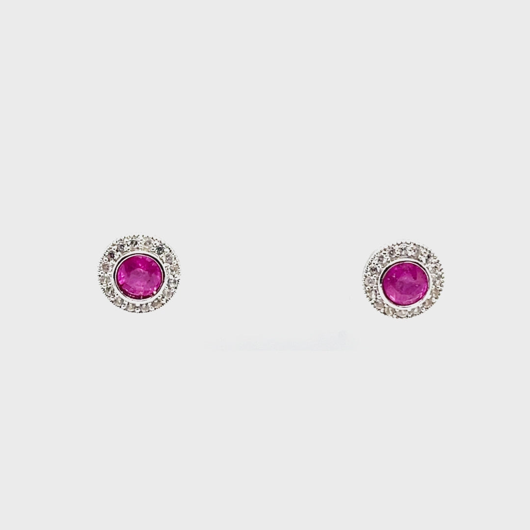 2.56 Cts Pink Sapphire and White Zircon Halo Earring in 925 Sterling Silver