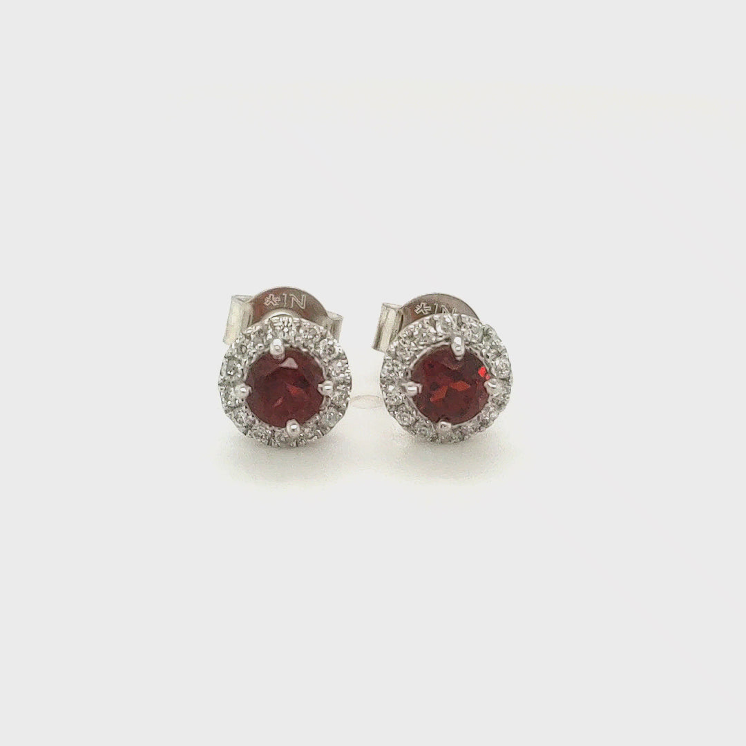 0.68 Cts Garnet and White Diamond Earring in 14K White Gold