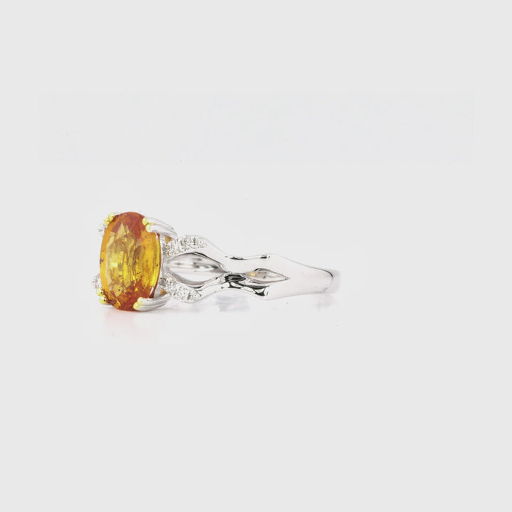 2.21 Cts Spessartite and White Diamond Ring in 14K Two Tone