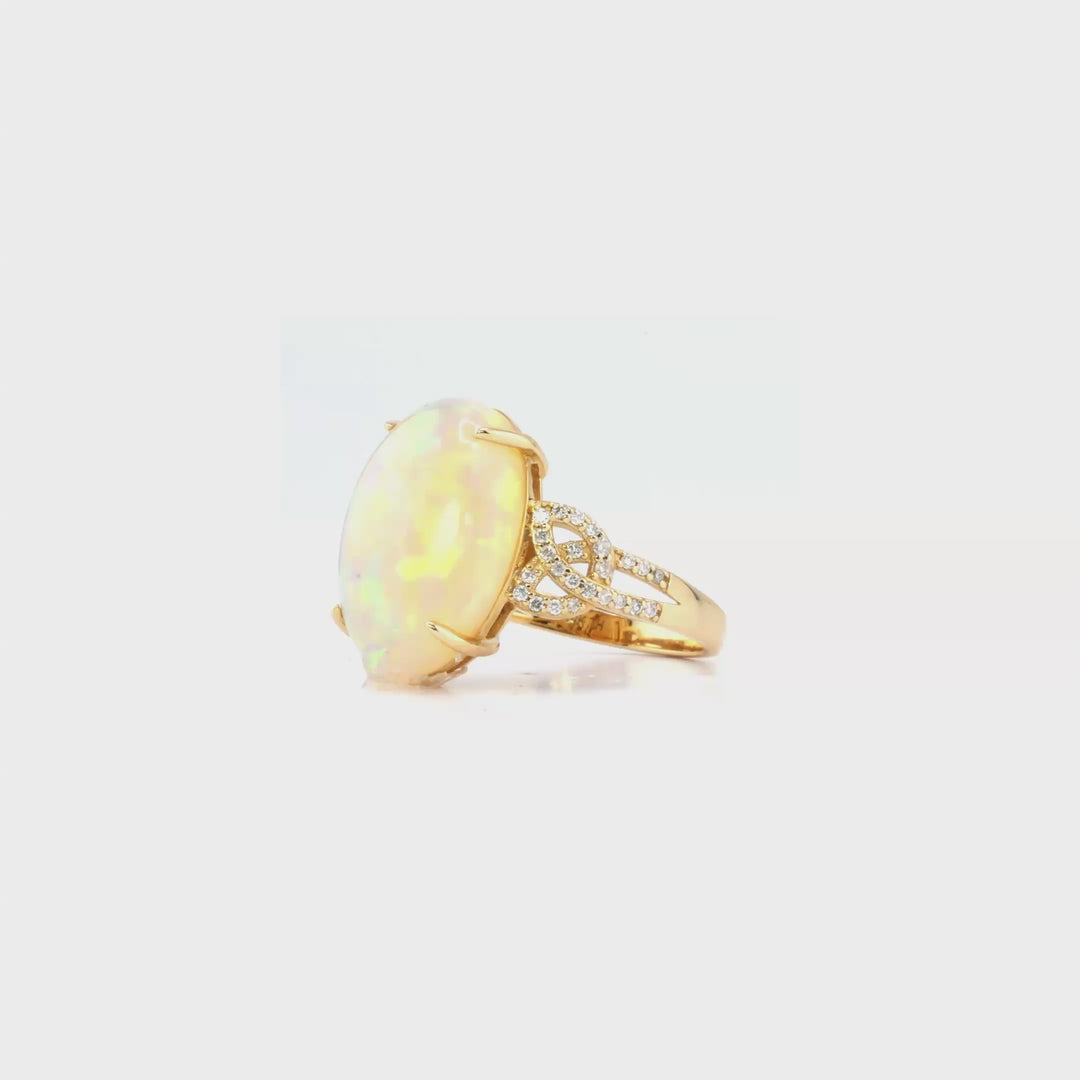 8.3 Cts Opal and White Diamond Ring in 14K Yellow Gold