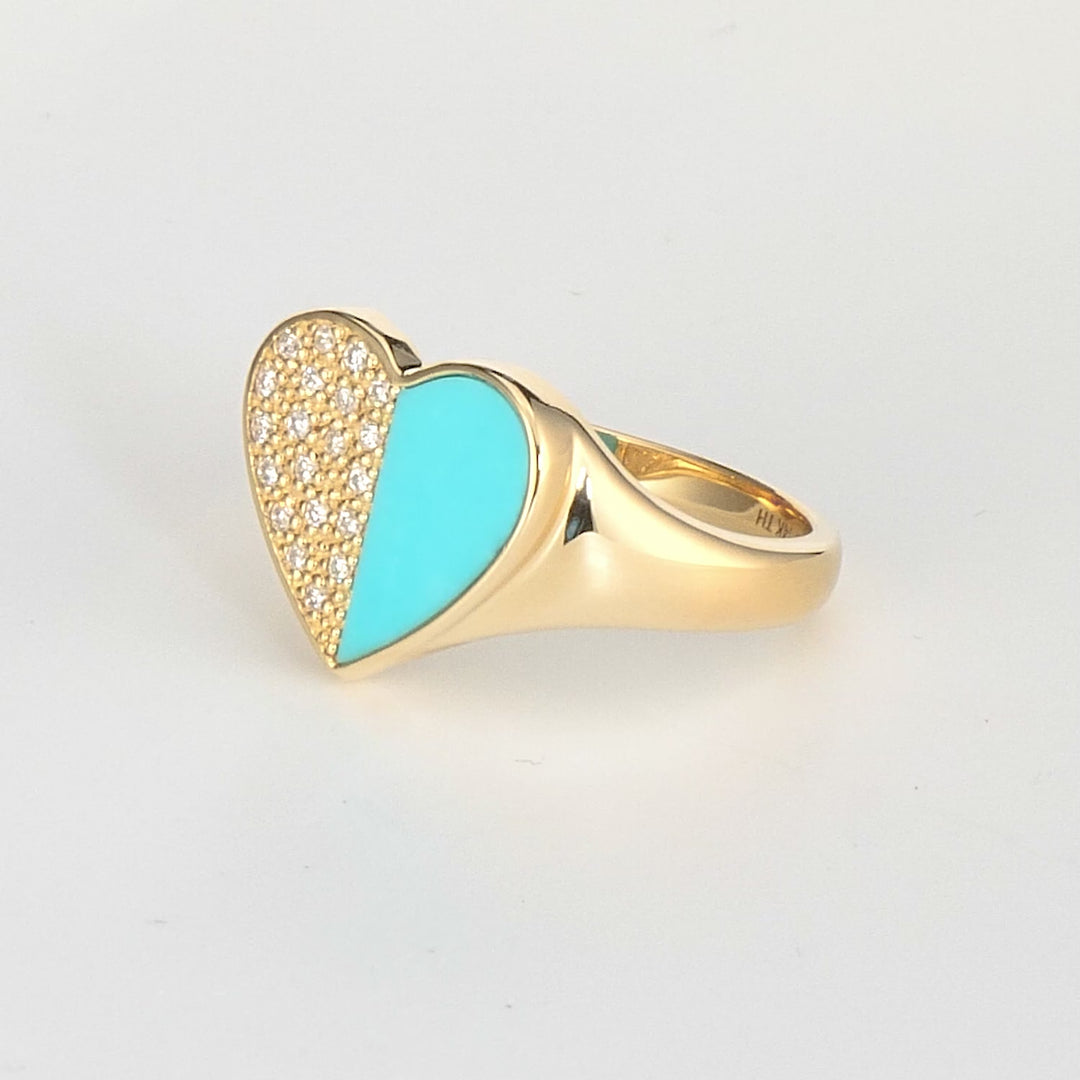 0.02 Cts White Diamond and Cts Turquoise Ring in 14K Yellow Gold