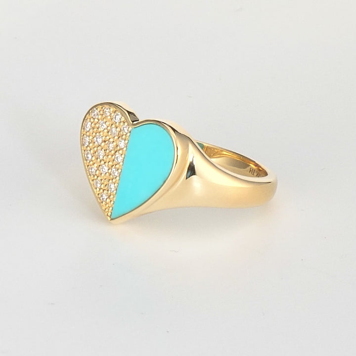 0.02 Cts White Diamond and Cts Turquoise Ring in 14K Yellow Gold