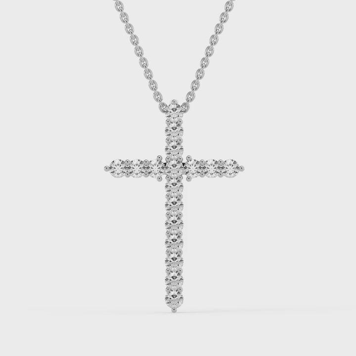 0.56 DEW Round White Moissanite Cross Pendant in 14K White Gold