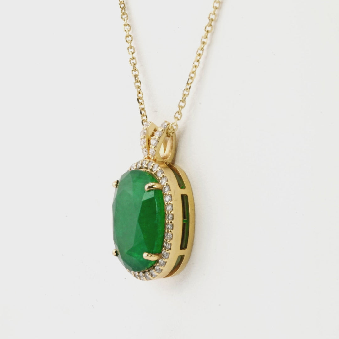 7.37 Cts Emerald and White Diamond Pendant in 14K Yellow Gold