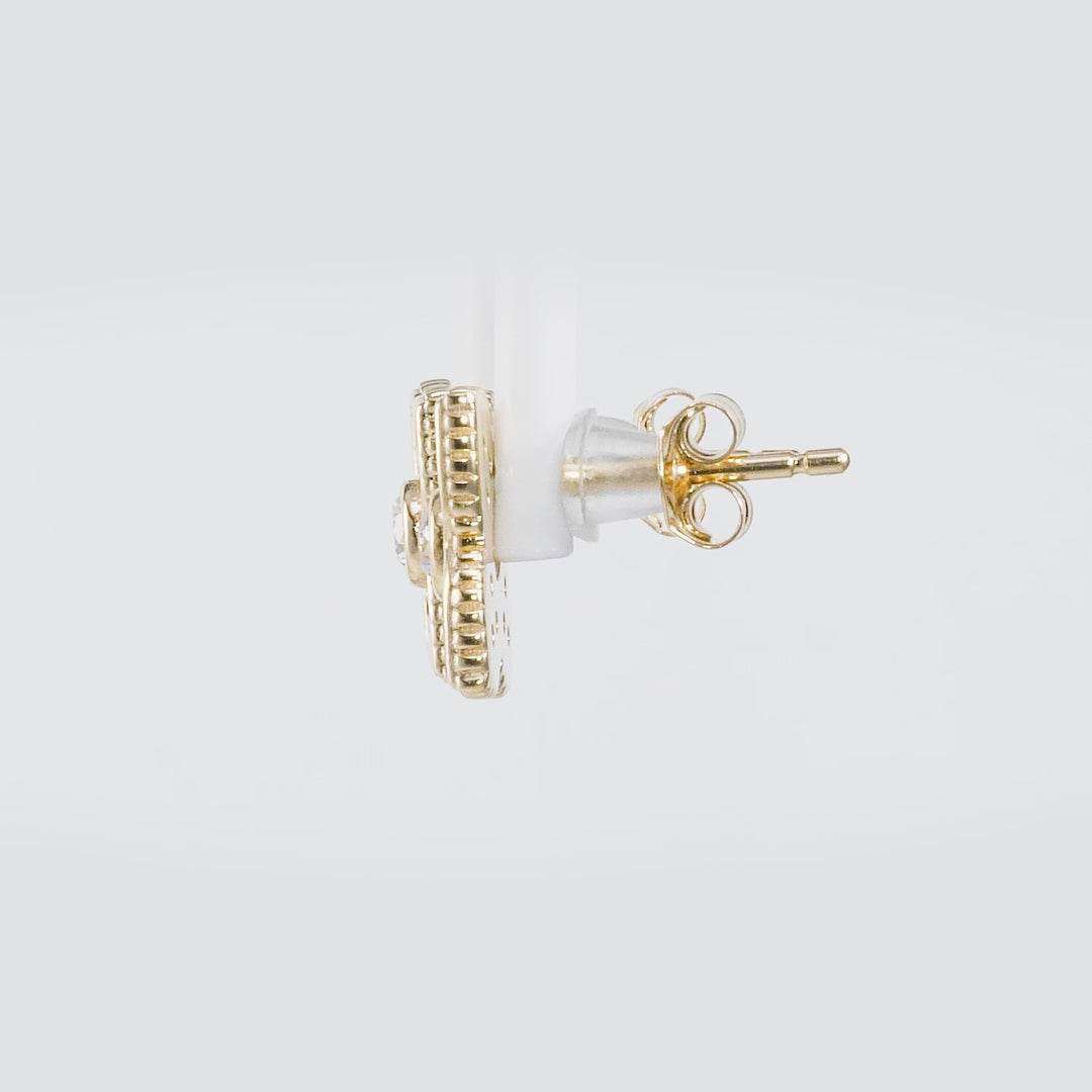 0.41 Cts White Diamond FLOWER Earring in 14K Yellow Gold