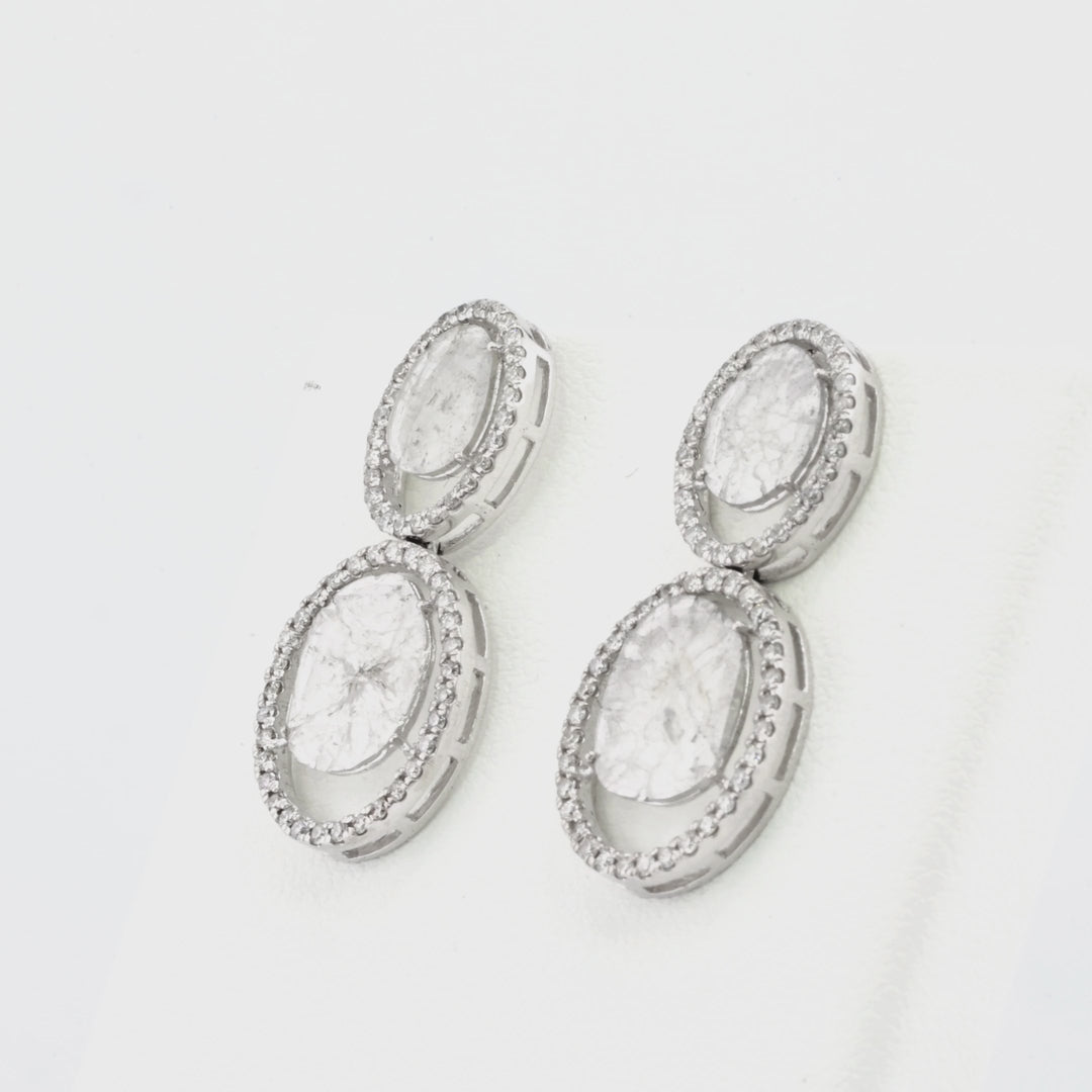 1.75 Cts Diamond Slice and White Diamond Earring in 14K White Gold