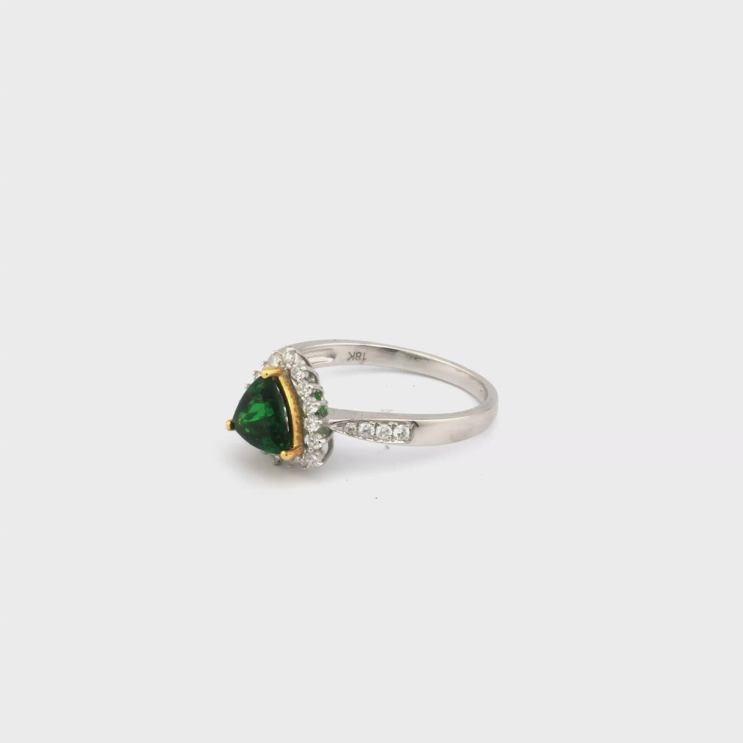 0.96 Cts Tsavorite and White Diamond Ring in 18K Two Tone