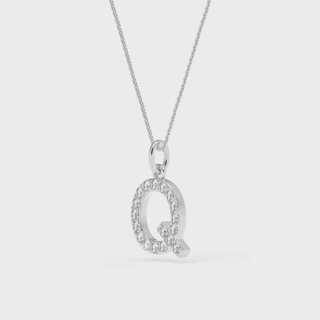 0.08 Cts White Diamond Letter "Q" Pendant W/0 Chain in 14K Gold