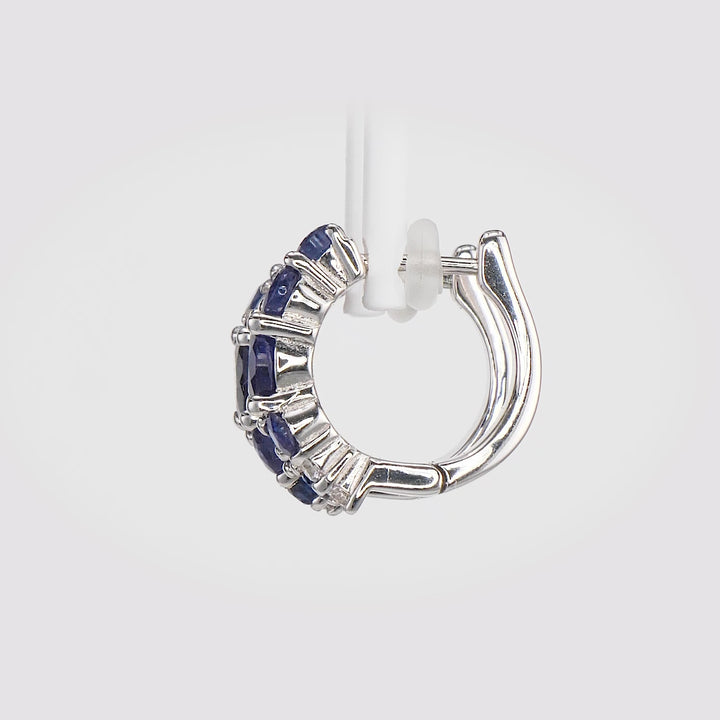 3.20 Cts Sapphire Hoop Earring With 0.20 Cts Lab Grown Diamond in 925 Platinum Plated