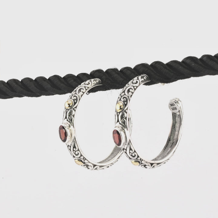 0.55 Cts Garnet Hoop Earring in Two Tone 925 Silver