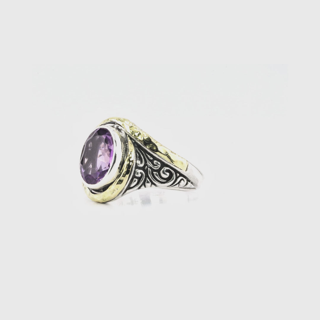 1.10 Cts Amethyst Crossover Ring in Two Tone 925 Silver