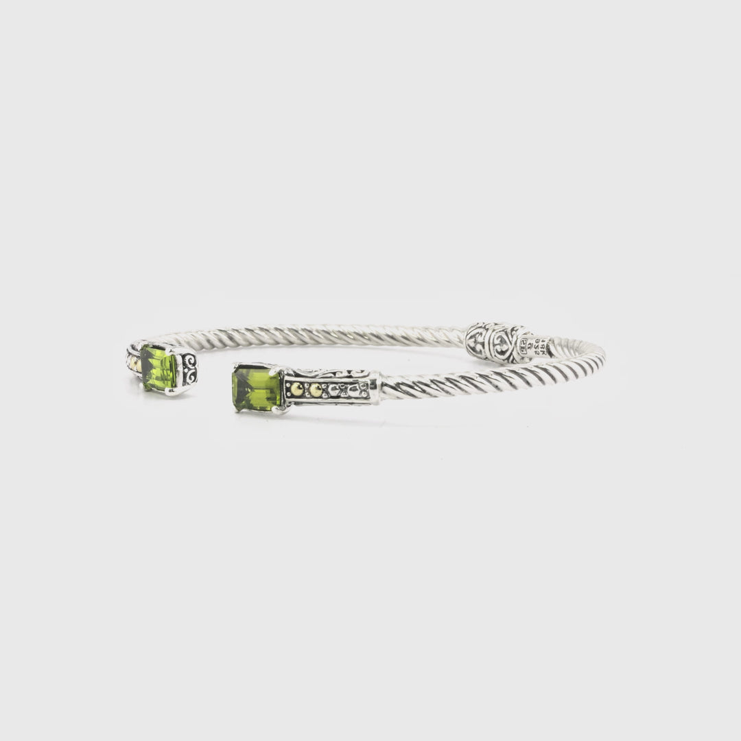 1.50 Cts Peridot Cuff Bracelet in Two Tone 925 Silver