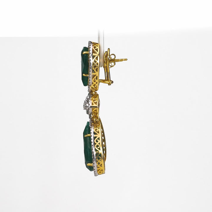 44.00 Cts Emerald and White Diamond Earring in 18K Two Tone