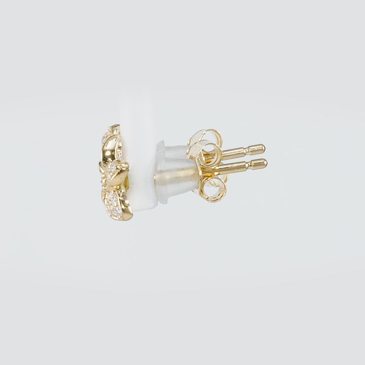 0.17 Cts White Diamond PLUMERIA FLOWER Earring in 14K Yellow Gold
