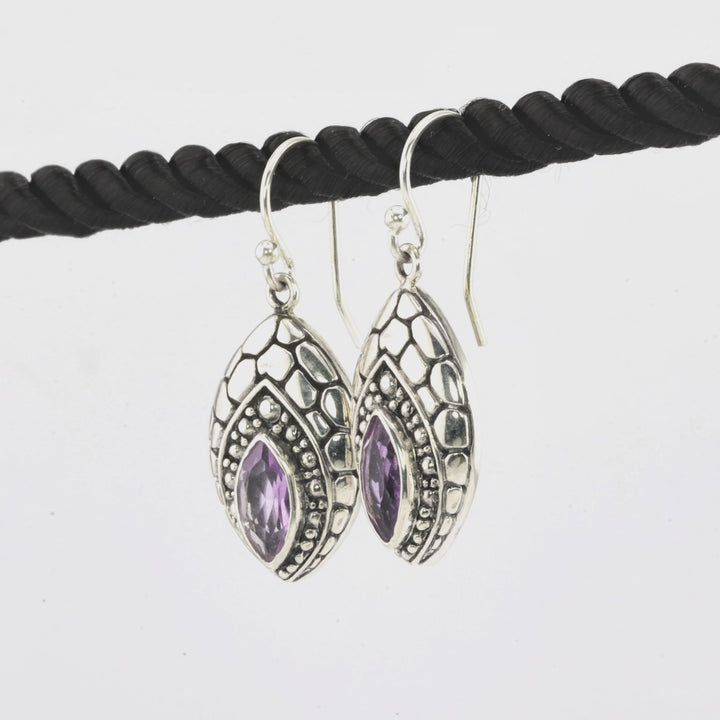 1.30 Cts Amethyst Dangle Earring in Oxidized 925 Silver