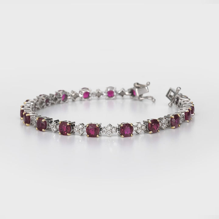 12.70 Cts Ruby and White Diamond Bracelet in 14K Two Tone