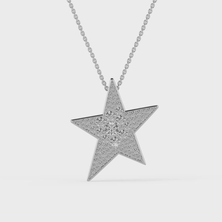 1.00 DEW Round White Moissanite Star Pendant in 925 Sterling Silver