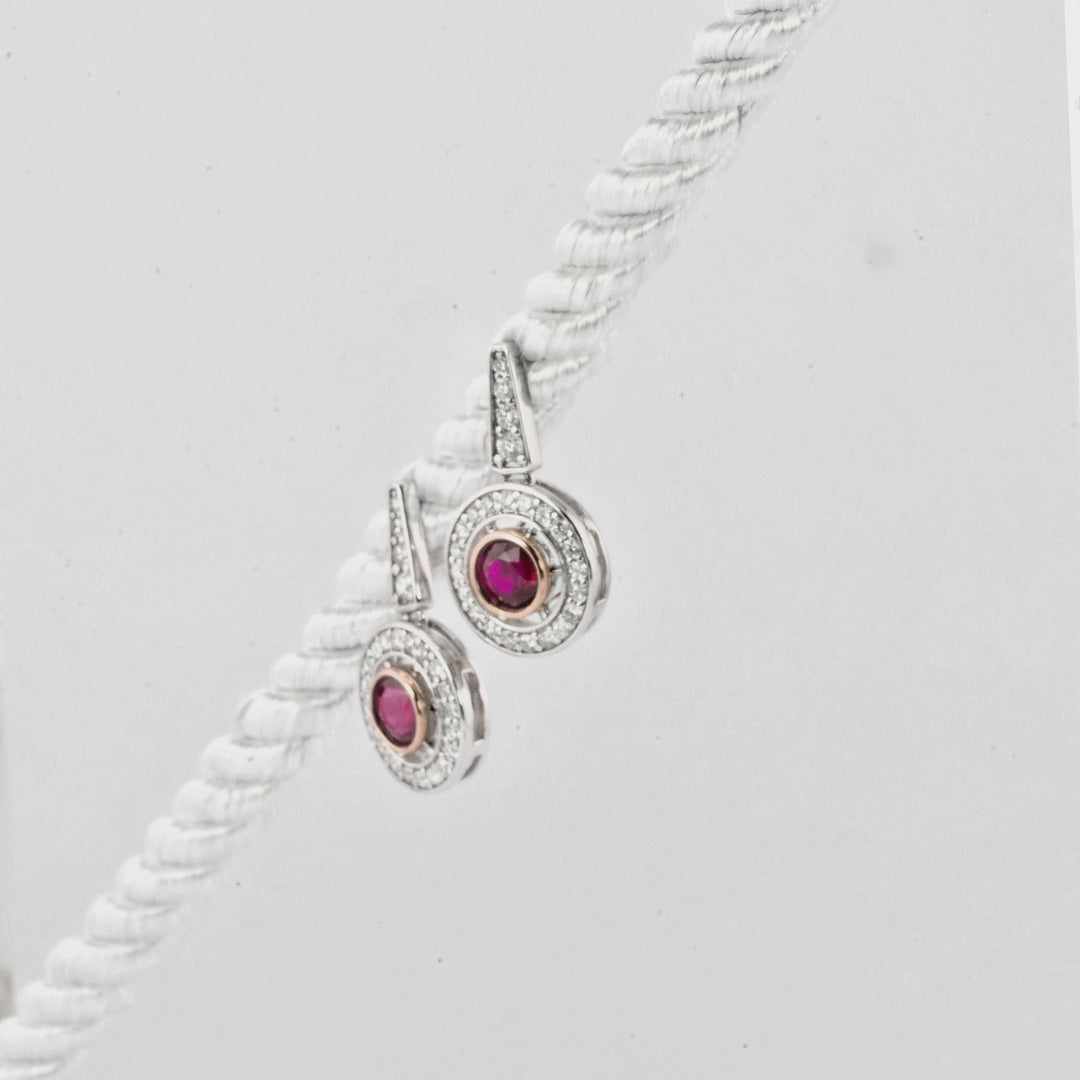 1.3 Cts Ruby and White Diamond Earring in 14K Two Tone